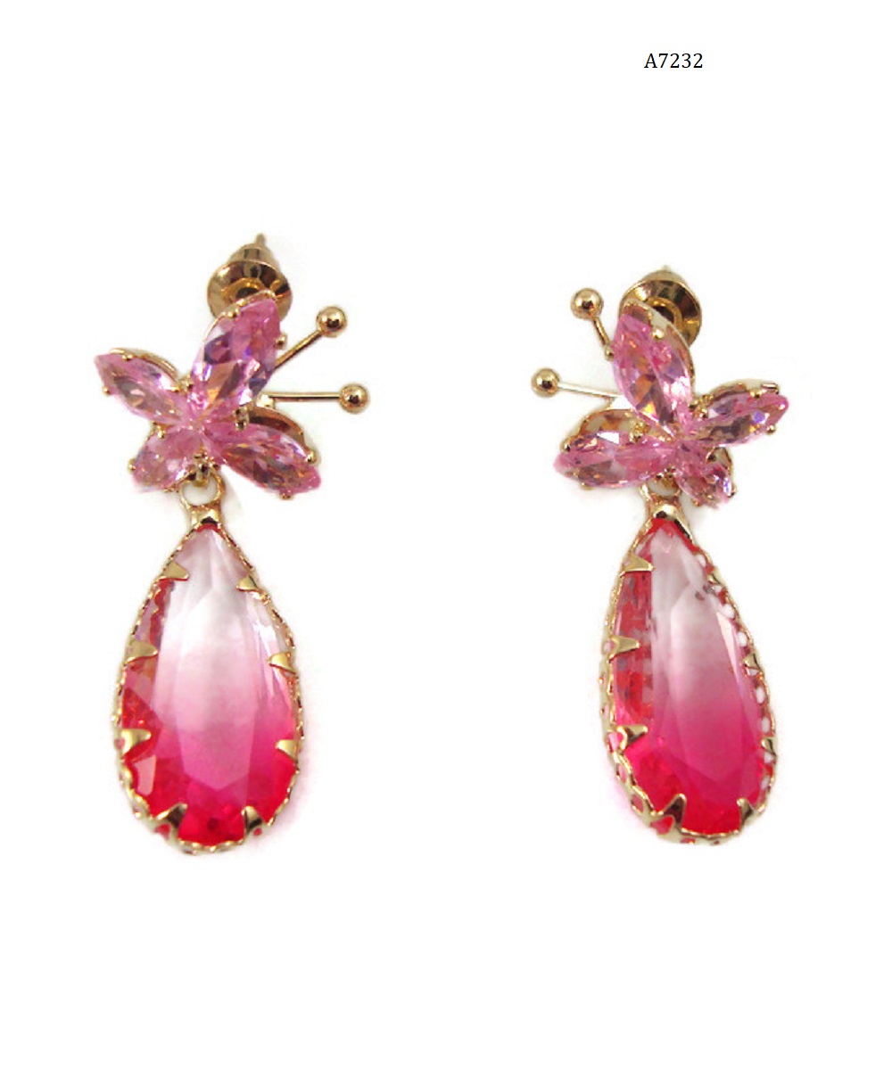A7232 CZ Butterfly Pink Crystal Earrings FA Bridestones Fashion